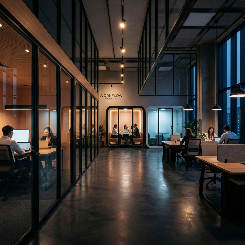 Coworking Partition — Multi-cabin glass partition layout